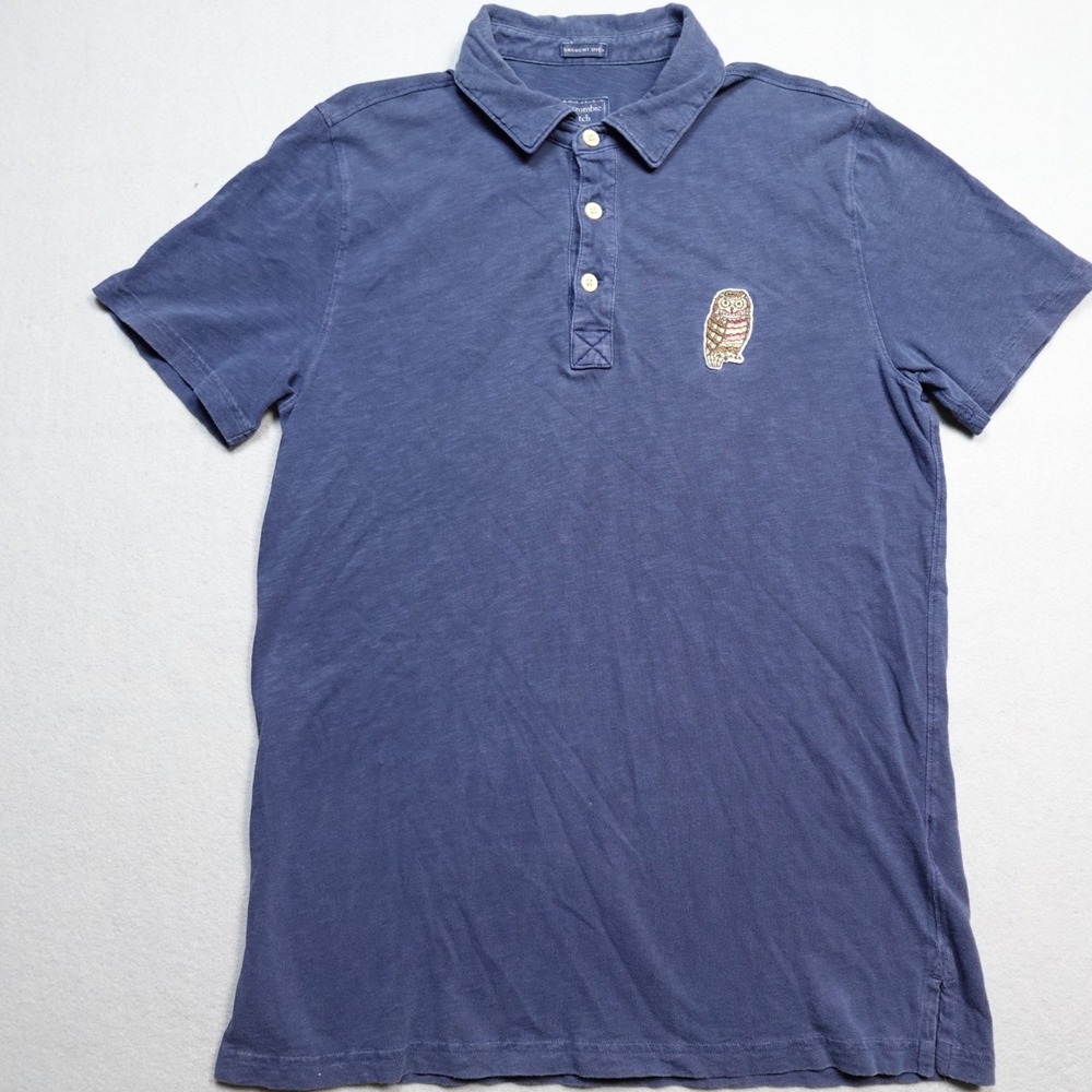 Abercrombie & Fitch Polo Shirt Mens M Blue Owl Patch Muscle Fit Garment Dyed